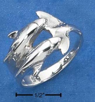 Ss Laxies Ring With Double Dolphin Heads Affecting One Tail