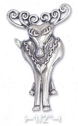 Ss Lady Reindeer Pin With Long Eyelashes Heart Necklace
