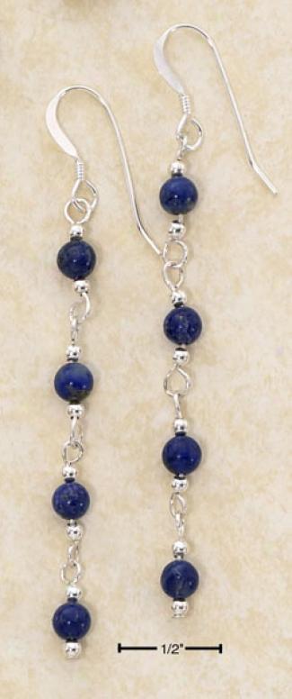 Ss Long Strand Four 4mm Lapis Beads Dangle Earrings