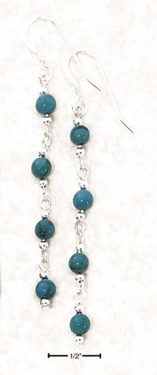 Ss Long Strand With Four 4mm Turquoise Beads Dangle Earrings