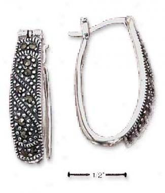 Ss Marcasite Hoop Earrings S Design Back Side (25mm Long)