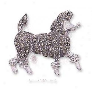 Ss Marcasite Poodle With Garnet Eye Pin (nickel Free)