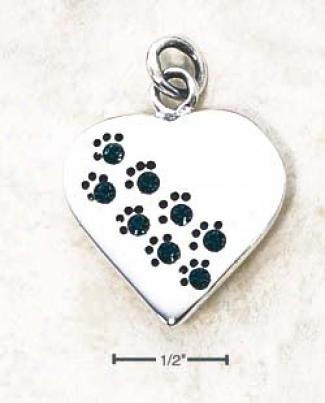 Ss May Cz Paw Print Heart Pendant (backside Is Engravable)