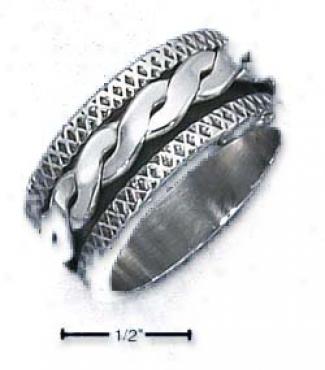Ss M3ns 11mm Rope Spinner Ring Criss-cross Textured Edges