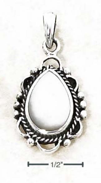 Ss Mop Tear Pendant With Ropedd Scalloped Beaded Edges