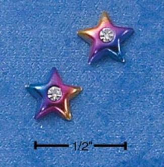 Ss Multi-color Enameled Star With Cz Mini-lost Earrings