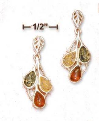 Ss Multicolor Amber Teardrop Post Dangle Earrings