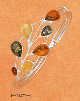Ss Multicolor Amber Teaedrops Hinged Bracelet With Latch