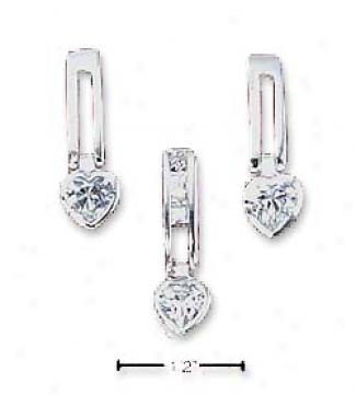 Ss Open Dome Rectangle Earrings Pendant Set With Heart Czs