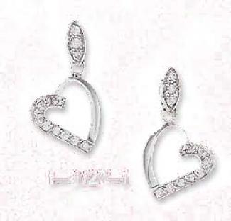 Ss Open Heart Earrings With Cz On Half Of Heart With Cz Post