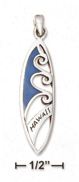 Ss Outlined Surfboard With Hawaii Waev Inlay Design - 1.5 In