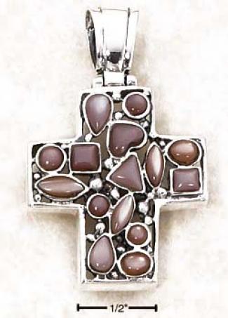 Ss Pink Mop Mosaic Stones On Hinged Cross Pendant