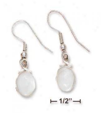 Ss Plain 9x11mm White Mothrr Of Pearl With Top Loop Earrings