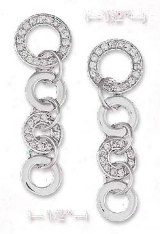 Ss Post Earrings Alternating Cz Circle Plain Silver Circles