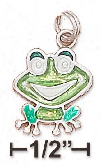 Ss Reversible Enamel 13x15mm Happy Sitting Frog Charm