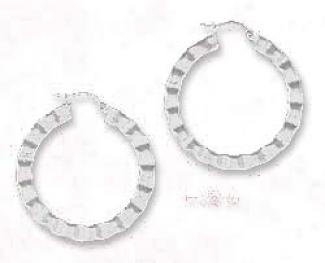 Ss Rippled 1 3/8 Inch Flat Open Circle Earrings French Lock