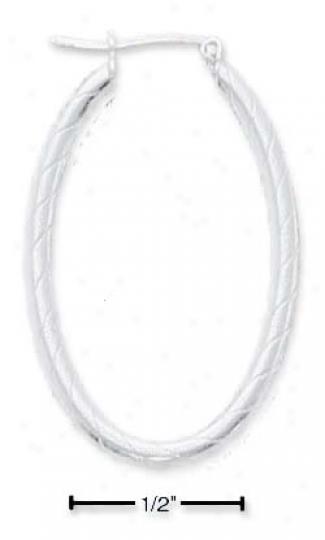 Ss Rounded Rectangle Hoop Earrings With Diagonal Lines