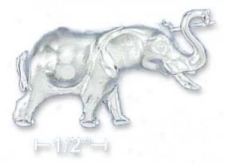 Ss Satin Diamond Cut 26x36mm Elephant With Trunk Up Pin