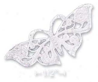 Ss Satin Diamond Cut Fi1igree 20x45mm Butterflt Pin