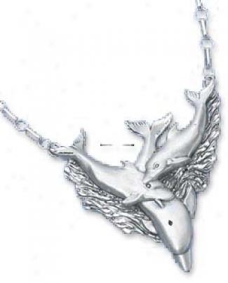 Ss Satin/dc Triple Dolphin Necklace (aporoximately 21 Inch)