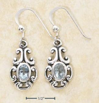 Ss Scroll Design With Blue Topaz Stone With Ball Earrings