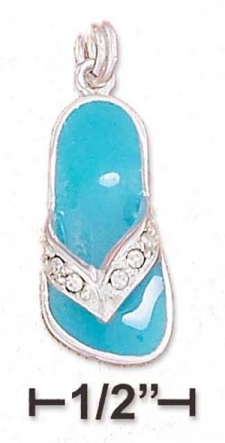 Ss Sea Green Enamel 20mm Sandal Charm Unobstructed Crystal Strap