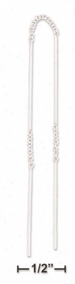 Ss Segmented Bar Chain Earrings Threads - 5 Inch Long