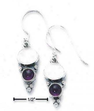 Ss Side Lab Opal With Amethyst Beaded Accetn Earringz