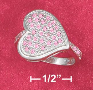 Ss Sideways 14m Pink Pave Cz Heart Ring Partial Cz Shank