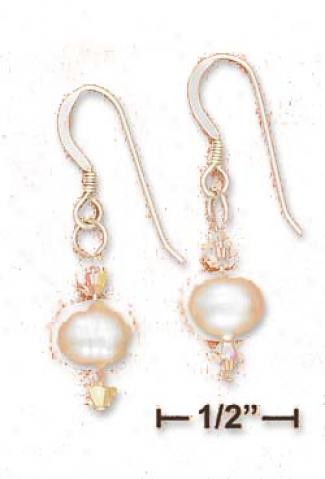 Ss Single Pink Fw Pearl Earrings Peach Austrian Crystals