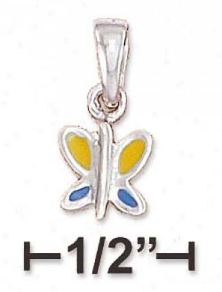 Ss Small Butterfly Charm With Yellow Blue Enamel Highlights