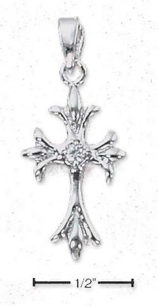 Ss Smaall Cross Pendant With Branched Ends Cz In Center