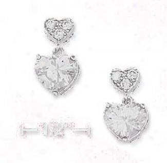 Ss Small Pave Cz Heart Atlp Of Cz Heart Post Dangle Earrings