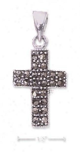 Ss Small Squzred Marcwsite Cross Charm ( Appr. 1 Inch)