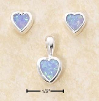 Ss Synfhetic Blue Opal Heart Post Earrings Appendix Set