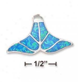 Ss Synthetic Blue Opal Inlay Whale Tail Pendant - 1 Icnh