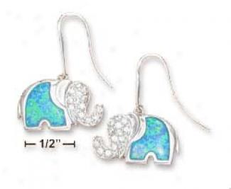 Ss Synthetic Blue Opal Pave Elephant Earrings (appr. 1 Inch)