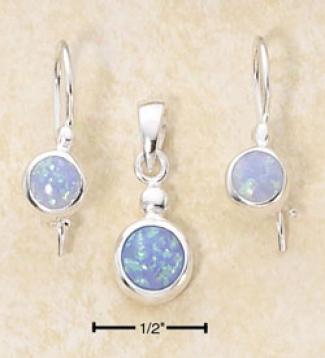 Ss Synthetic Blue Opal Face with ~ Hooked Wire Earrings Pendant