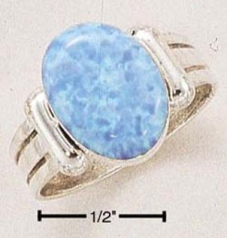 Ss Synrhetic Blue Opal Stone On Fancy Shank Ring