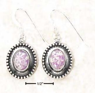 Ss Synthetic Pink Opal Dot Border Concho Dangle Earrings