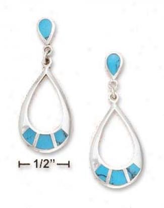 Ss Teardrop Post Dangle Earrings With Turquoise Inlay