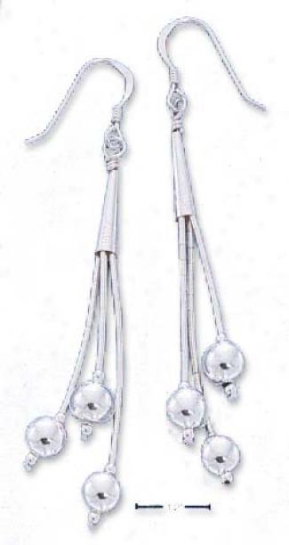 Ss Three 7mm Silver Beads On Ls Triple Dangle Earrings