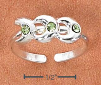 Ss TripleC rescent Moons With Green Crystals Toe Ring