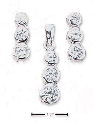 Ss Tiple Graduated Drop Eatrings Pendant Set With Heart Czs
