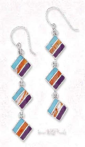 Ss Triple Turquoise Thorny Oyster Sugilite Dangle Earrings