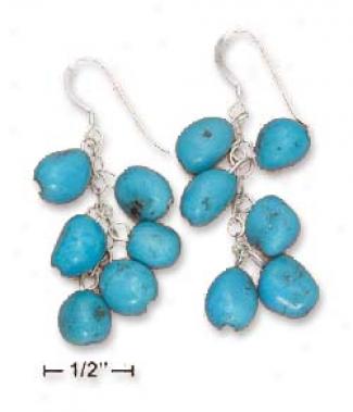 Ss Turquoise Pebble Bead Dangle Earrings (appr. 1.5 Inch)