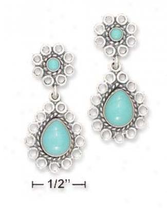 Ss Turquoise Post Tear Drop Turquoise Dangle Earrings