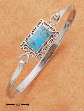 Ss Turquoise With Scroll Border Bangle Bracelet With Latch
