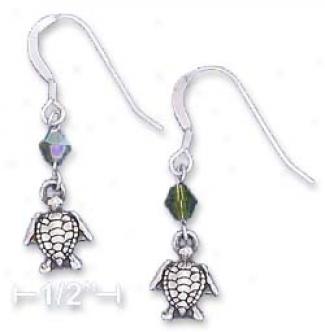 Ss Turtle Earringe With Peridot Green Swarovski Crystal