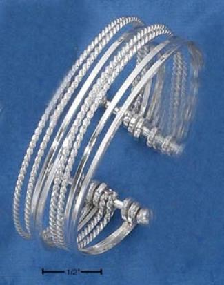 Ss Twist Plain Moveable 8 Rings On Heavy Pins Cuff